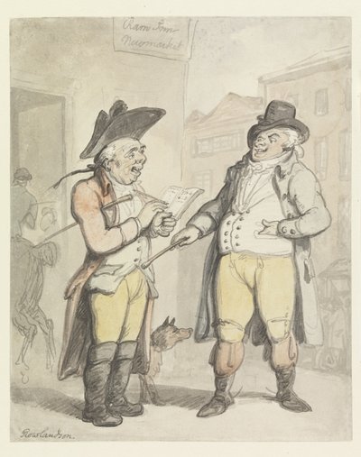 Un bookmaker e il suo cliente fuori dal Ram Inn, Newmarket da Thomas Rowlandson